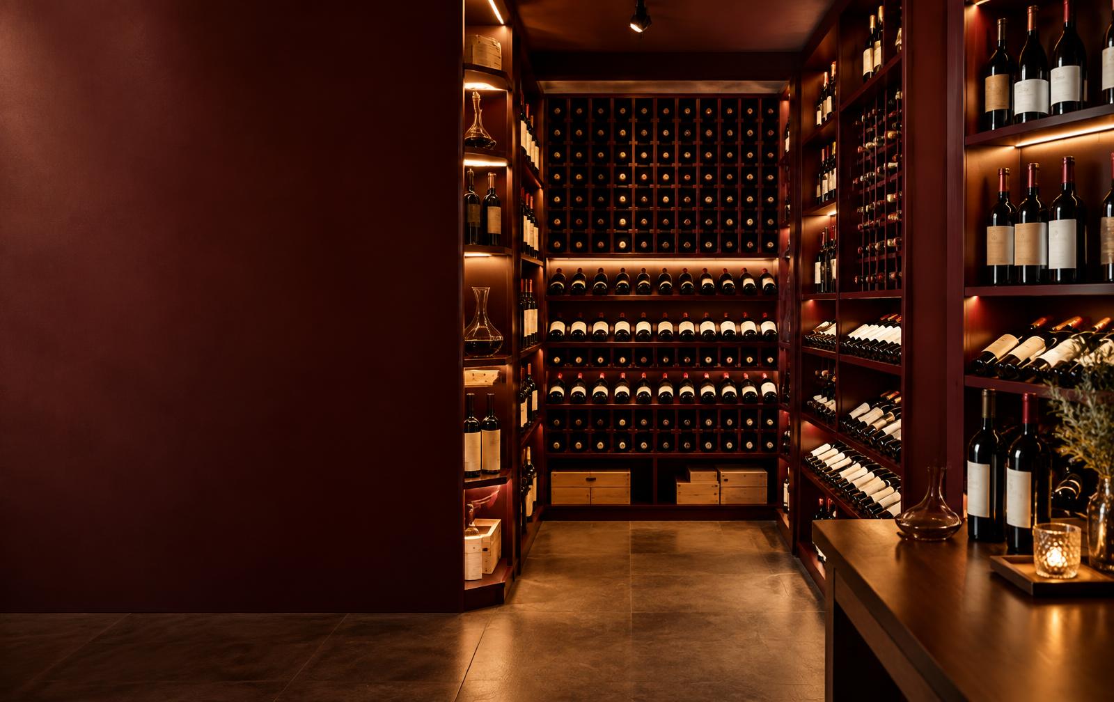 Adega organizada com uma seleção de vinhos